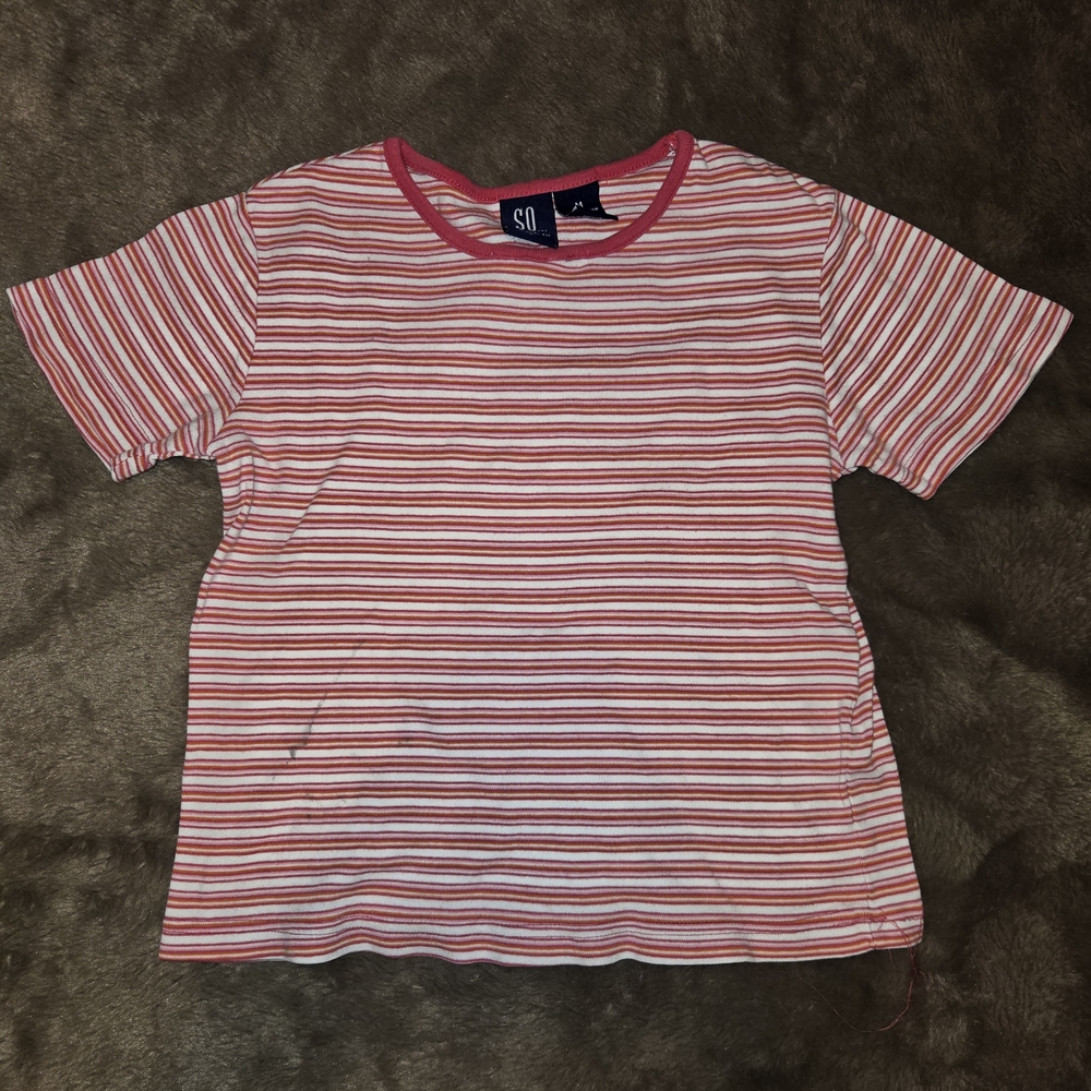 SO Short-Sleeve Pink, Red, & White Striped Tee